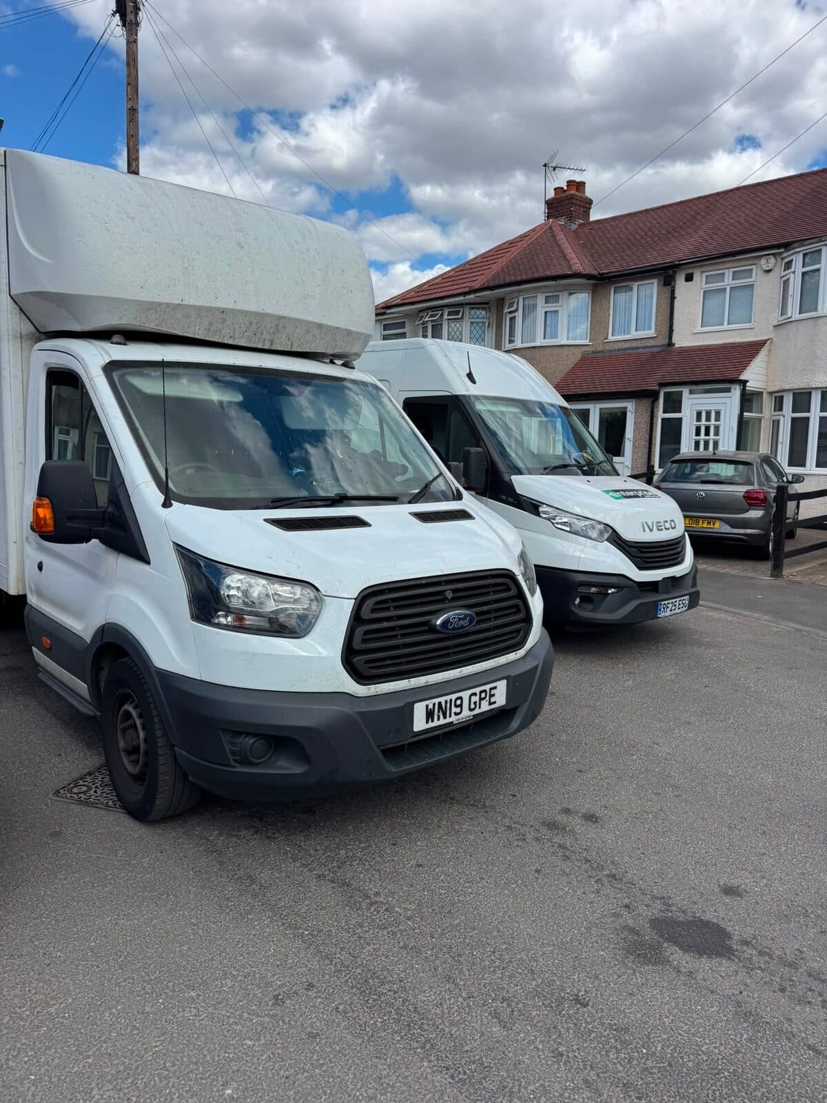 RayMovals Luton van and second van parked outside the Uxbridge house at the start of the move to Enfield
