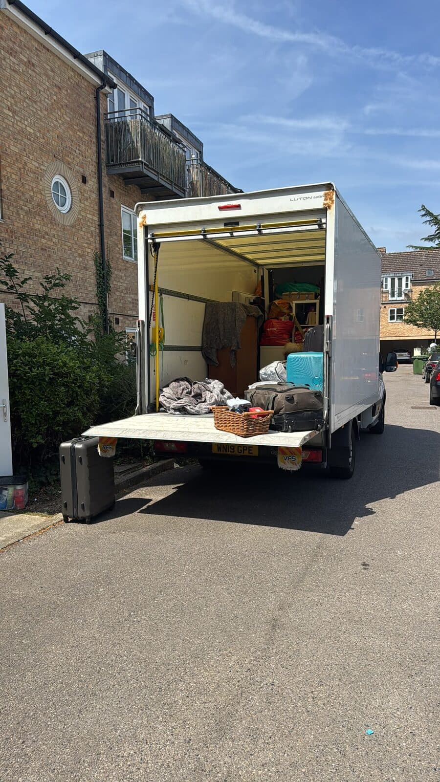 Fully loaded van with strapped pallets ready to depart Milton Keynes