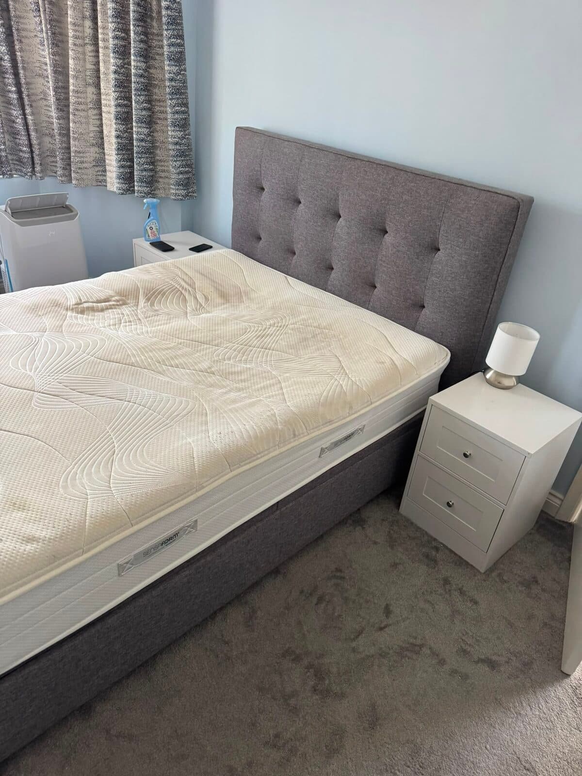 Bedroom prepared for loading during the one-bed to two-bed move across Luton
