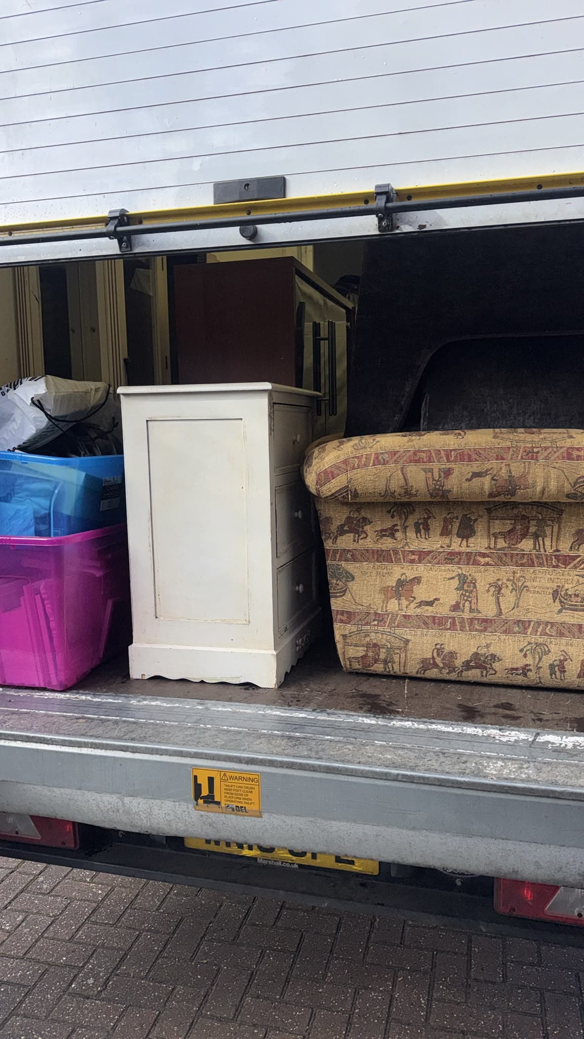 RayMovals Luton van loaded with a sofa, chest of drawers and boxes during the St Neots to Gamlingay house move